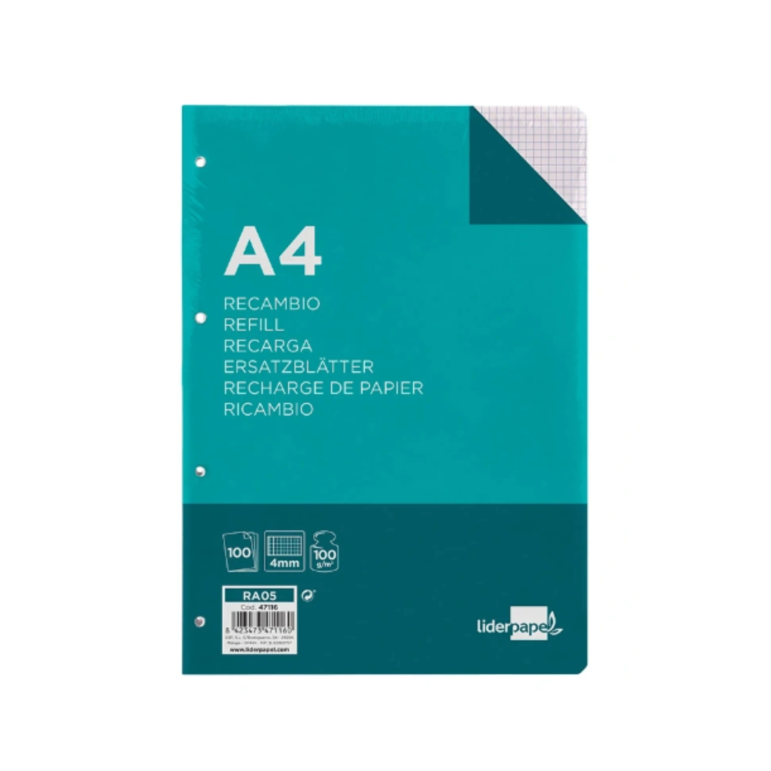 A4 file replacement offer 2 PCs Pack, 2 PCs spare parts, front paper-Pack 100 sheets, Grid 4mm, 100 grams, with margin // Ref: 47116