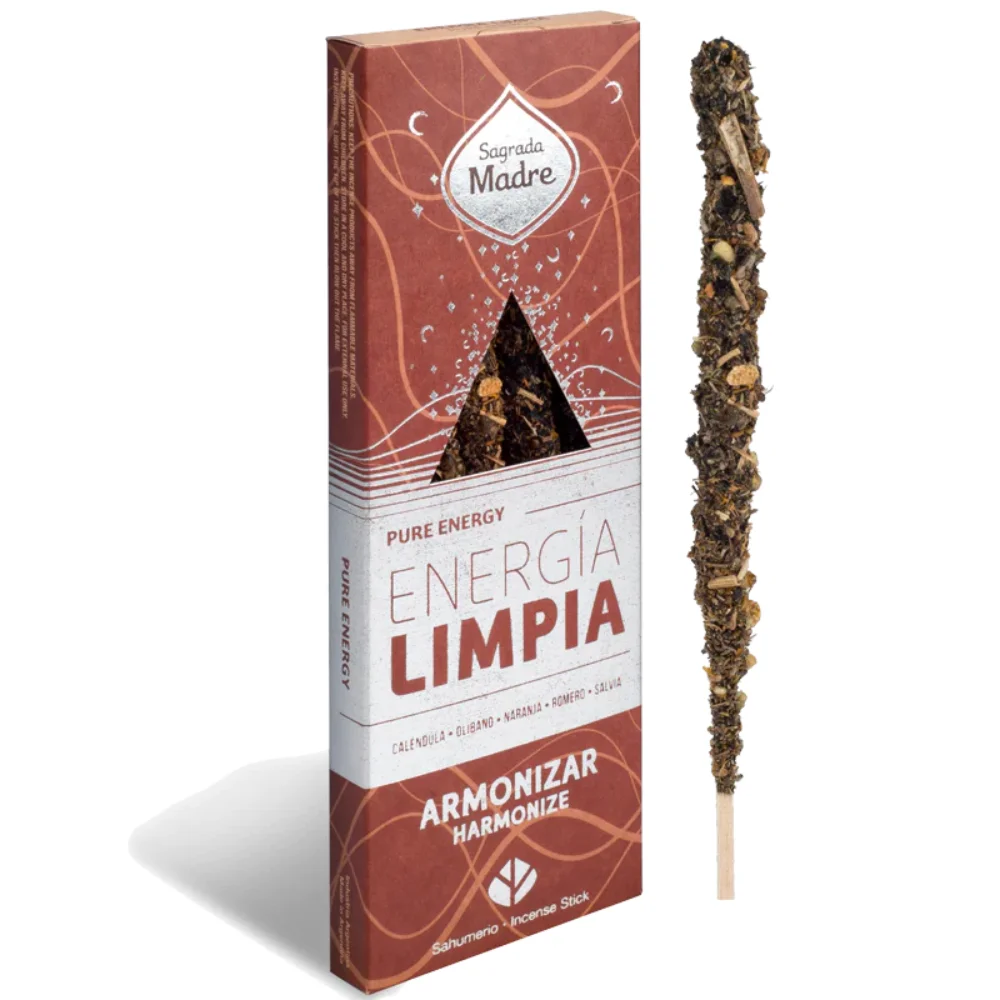 INCIENSO ARTESANO DE ENERGÍA LIMPIA - ARMONIZAR - SAGRADA MADRE (4 VARILLAS EXTRA GRUESAS) | SAHUMERIO NATURAL HECHO A MANO | Duración: +2 Horas | Vegano y Hecho con Frutas, Flores, Hierbas, Aceites