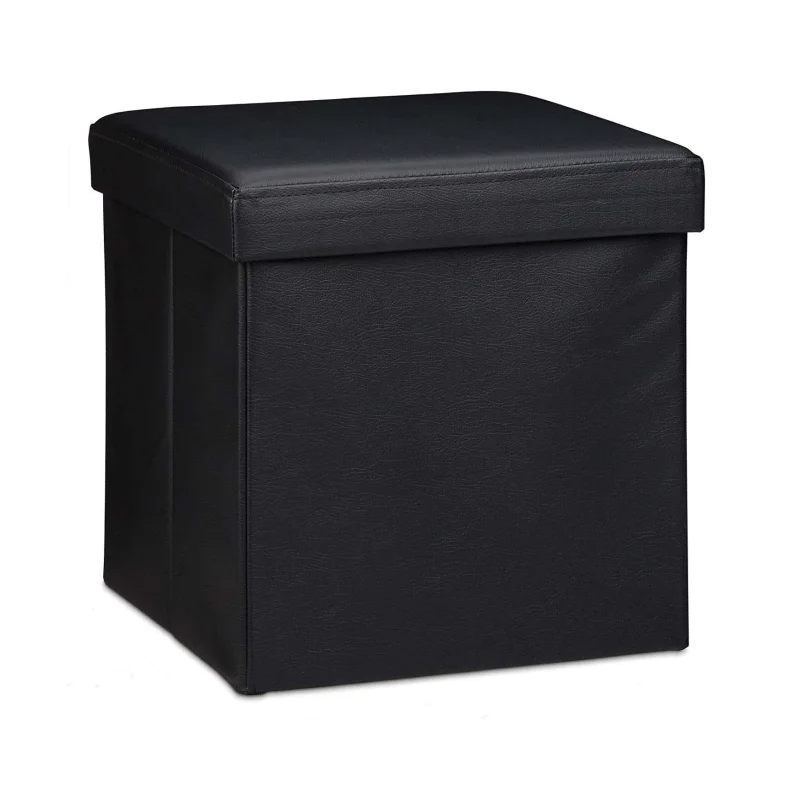 Folding trunk stool, 40L/80L capacity, load up to 120kg, 38x38x38cm/76x38x38cm, Ottoman Puff seat upholstered padded living room bedroom entrance