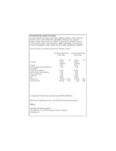 Pasta salad wheelbarrow with tuna 240gr 8u.