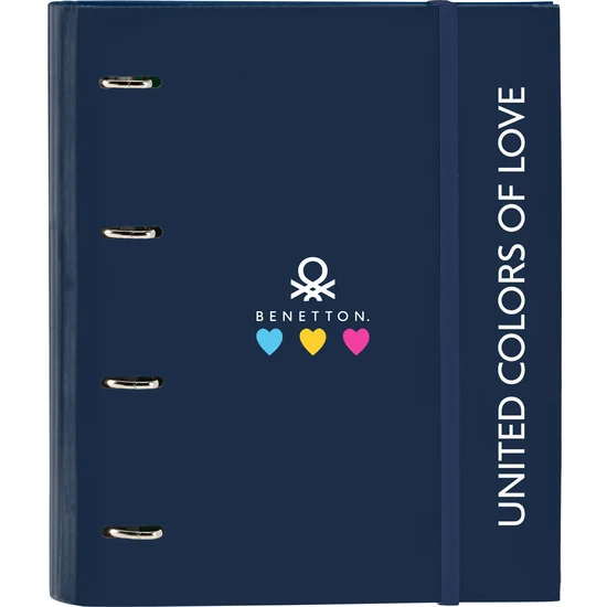 SAFTA  CARPETA 4 ANILLAS 35MM CON RECAMBIO BENETTON "LOVE" - Carpeta Anillas Licencia Oficial - Diseño Exclusivo - Ideal para Uso Diario - Material Duradero - Compatible con Hojas A4