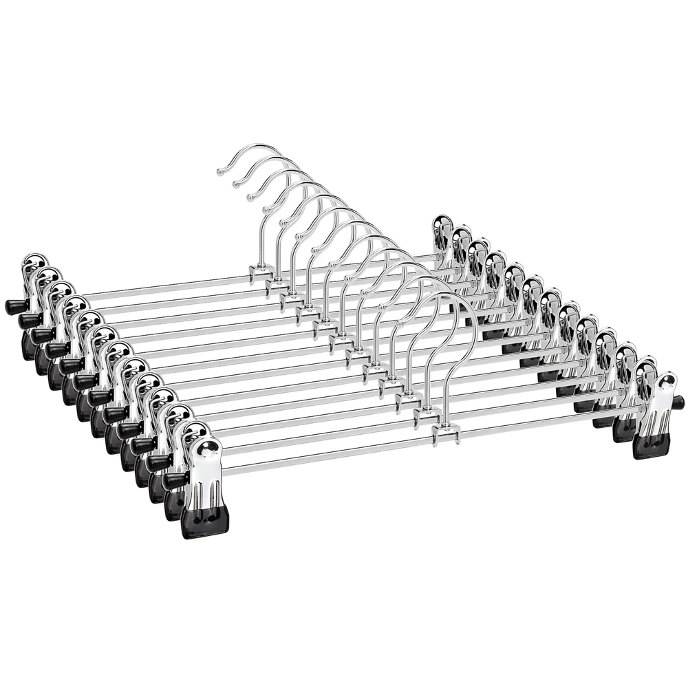 Metal Pants Hangers with 360° Hook, Space-Saving Set of 10 Non-Slip Clothes Hangers for Dresses and Skirts, Durable Steel Clip Design Ideal for Organizing Wardrobe
