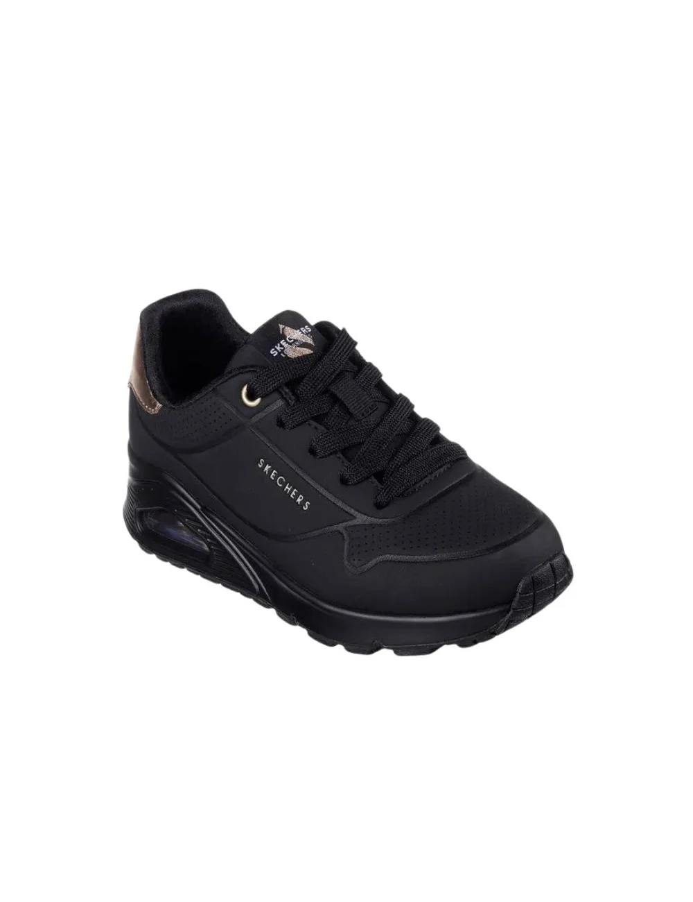 SKECHERS UNO GEN1 - SHIMMER A 301545L BBK, women's shoes with a stylish shiny design, Memory Foam comfort, lightweight construction, and durable traction, perfect for both casual and sporty activities.