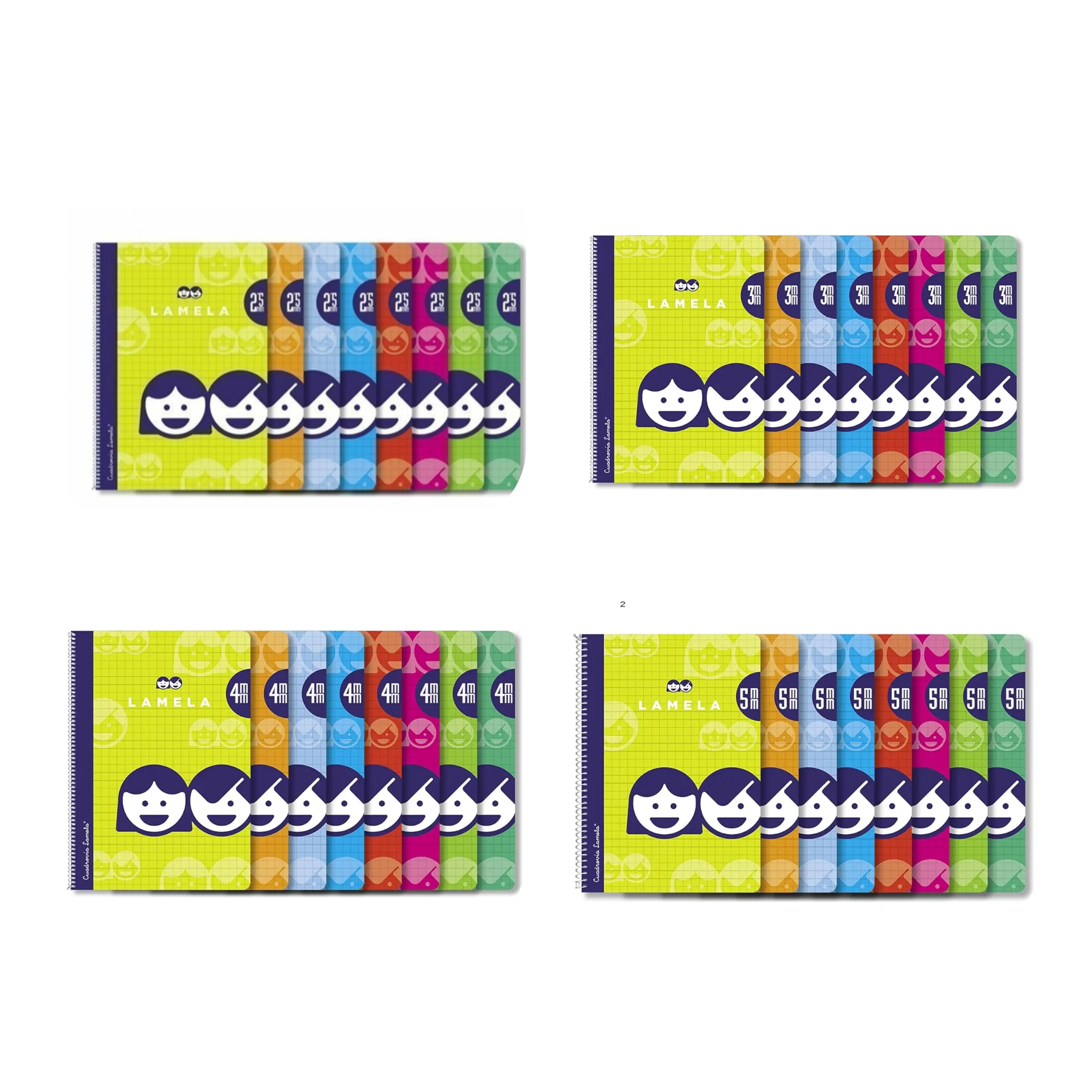 BLOC ESPIRAL Lamela A4 pack 5u Cuaderno colores surtidos  tamaño folio con tapa de carton flexible