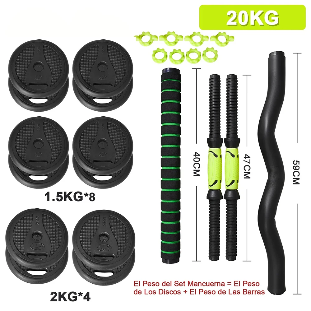 Allinlife 4 in 1 multifunctional adjustable dumble set, 10kg,15kg,20kg,30kg,40kg,with optional handle for kettlebell, curl and straight bar, abdominal wheel, flexions, fast shipping from europe