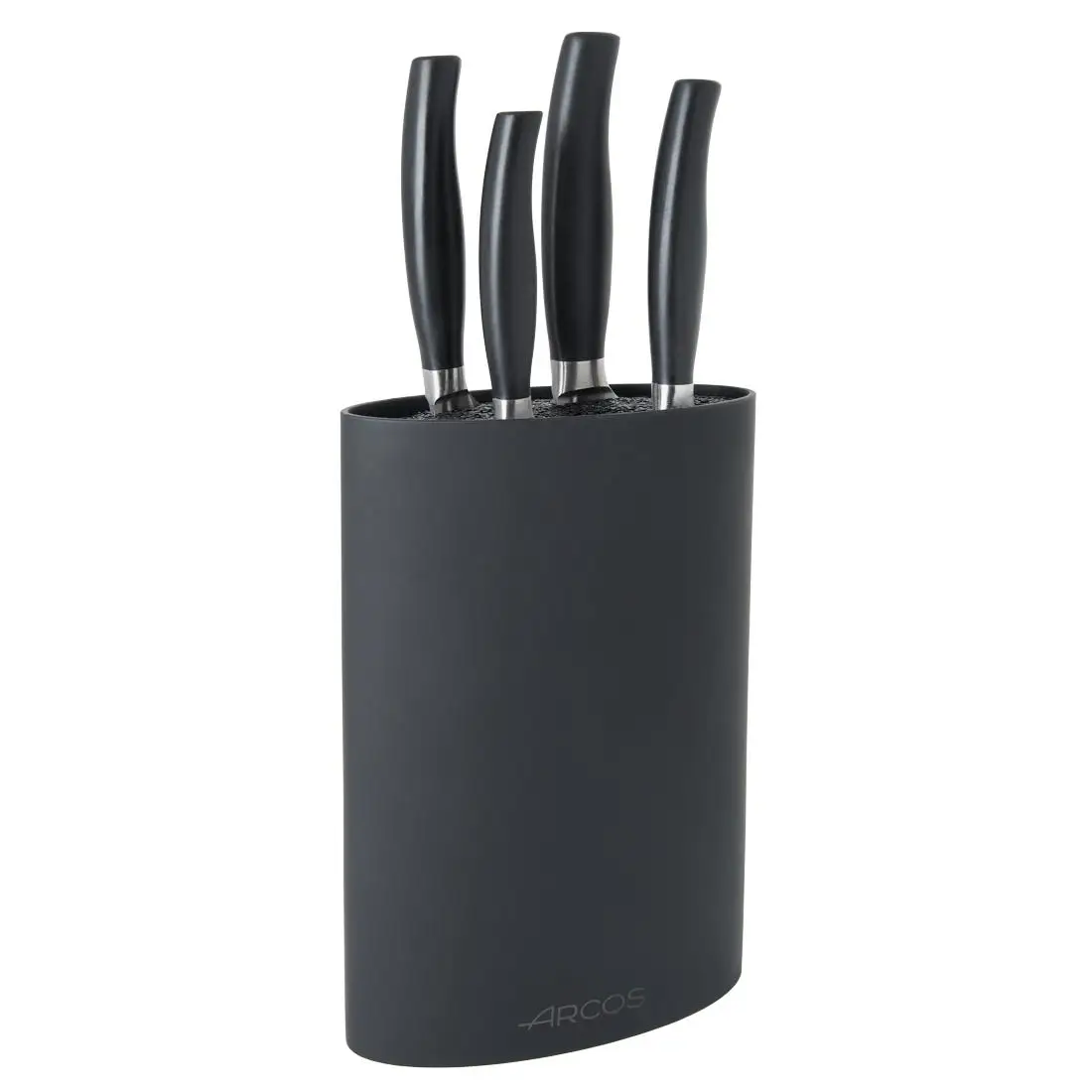 Arcos Juego Cuchillos Cocina Forjados 4 Piezas (Cuchillo Pelador + Cuchillo Cocina + Cuchillo Chef + Cuchillo Pan) Acero Inoxidable Nitrum. Mango Polipropileno POM. Serie Clara. Color Negro.