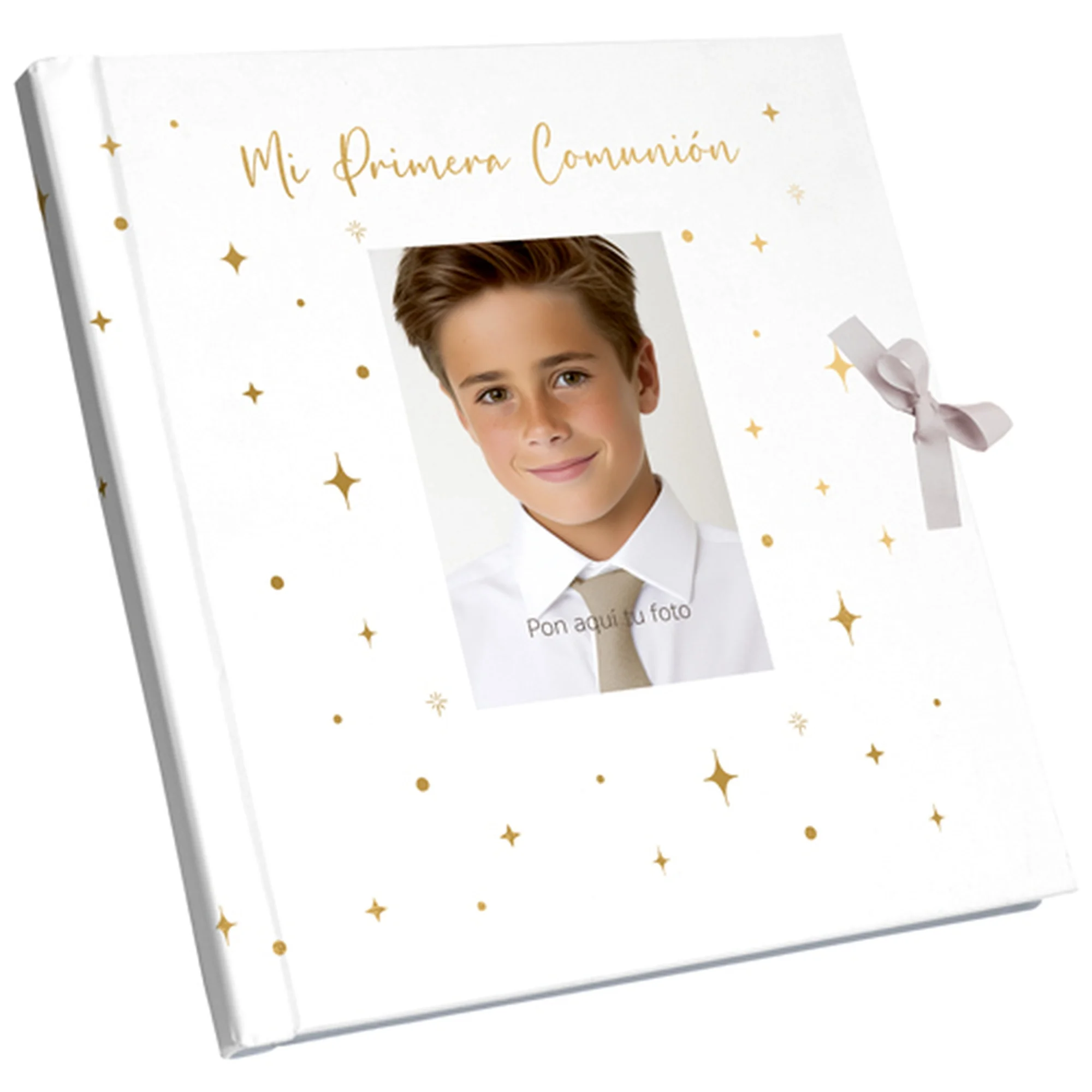 ARGUVAL Álbum de Fotos Comunión Niño - Portada Personalizable con Foto | Diseño Margaritas | Libro Recuerdo con 44 Páginas a Todo Color | Tapa Dura con Cierre de Lazo. Medidas 27x29 cm, foto de