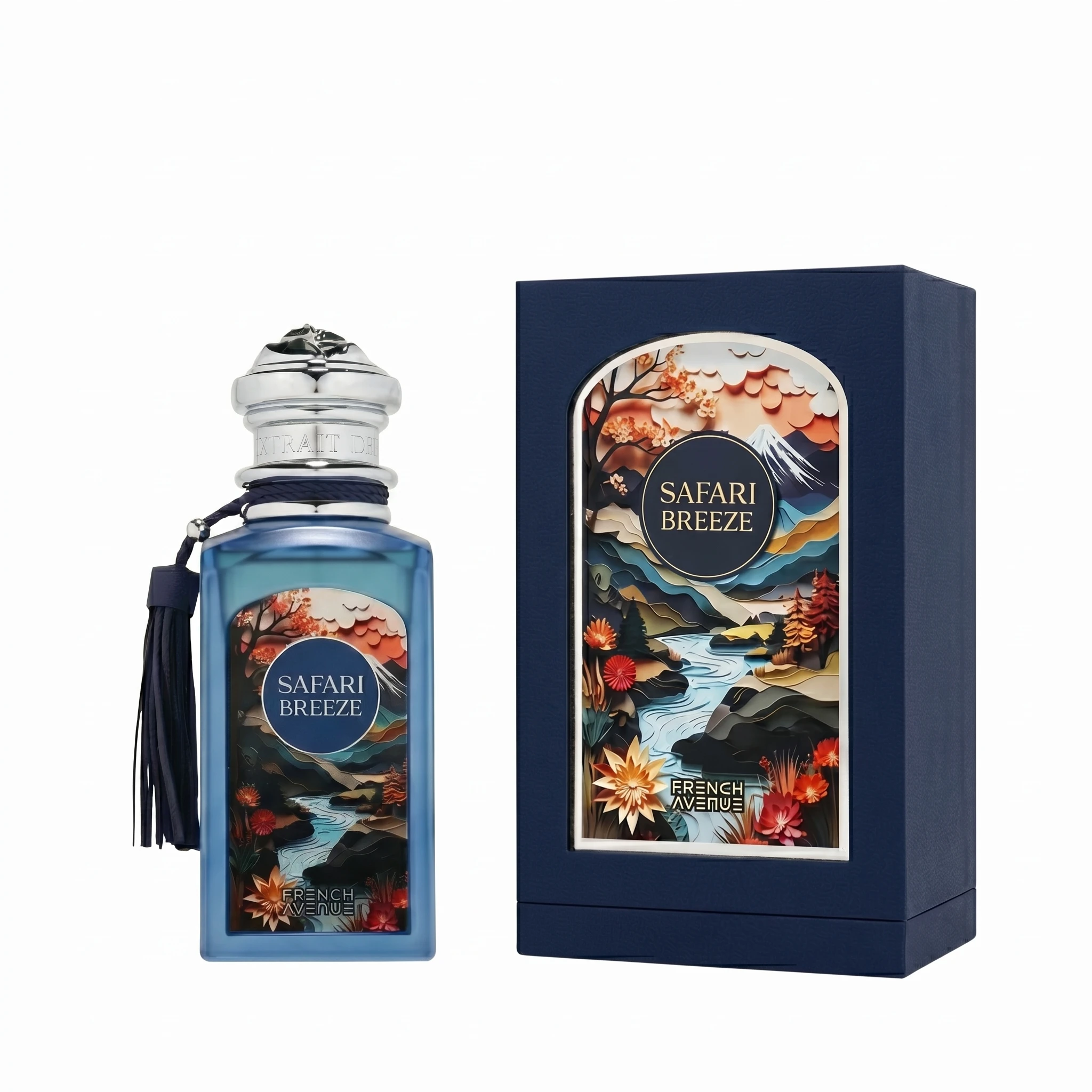 French Avenue Safari Breeze Profumo Arabo Extrait Unisex Fresco Tropicale Originale 100ml, Flacone da Viaggio 30ml, Decantatore 10ml e Decantatore 5ml