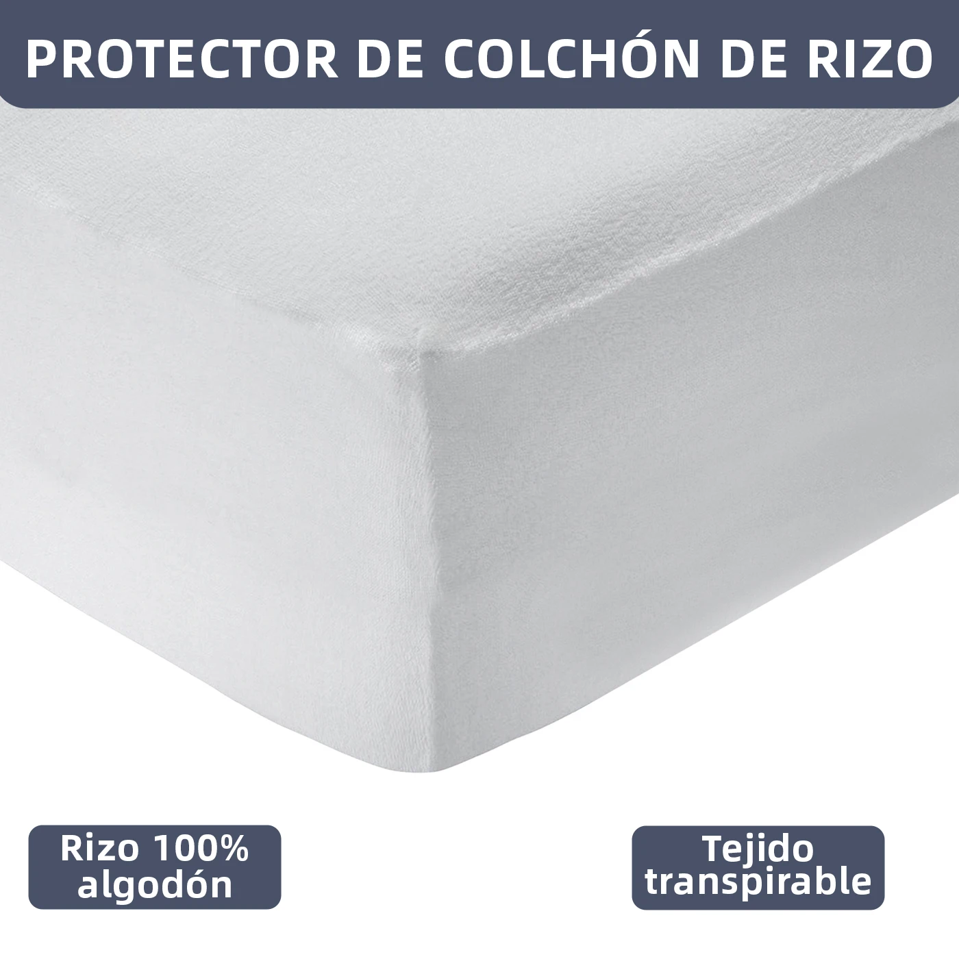 Protector de colchón Rizo Extra Suave 100% Algodón, Cubrecolchón, Topper Protector de Cama Blanco, Elástico, Ajustable y Absorbente,Varias Medidas