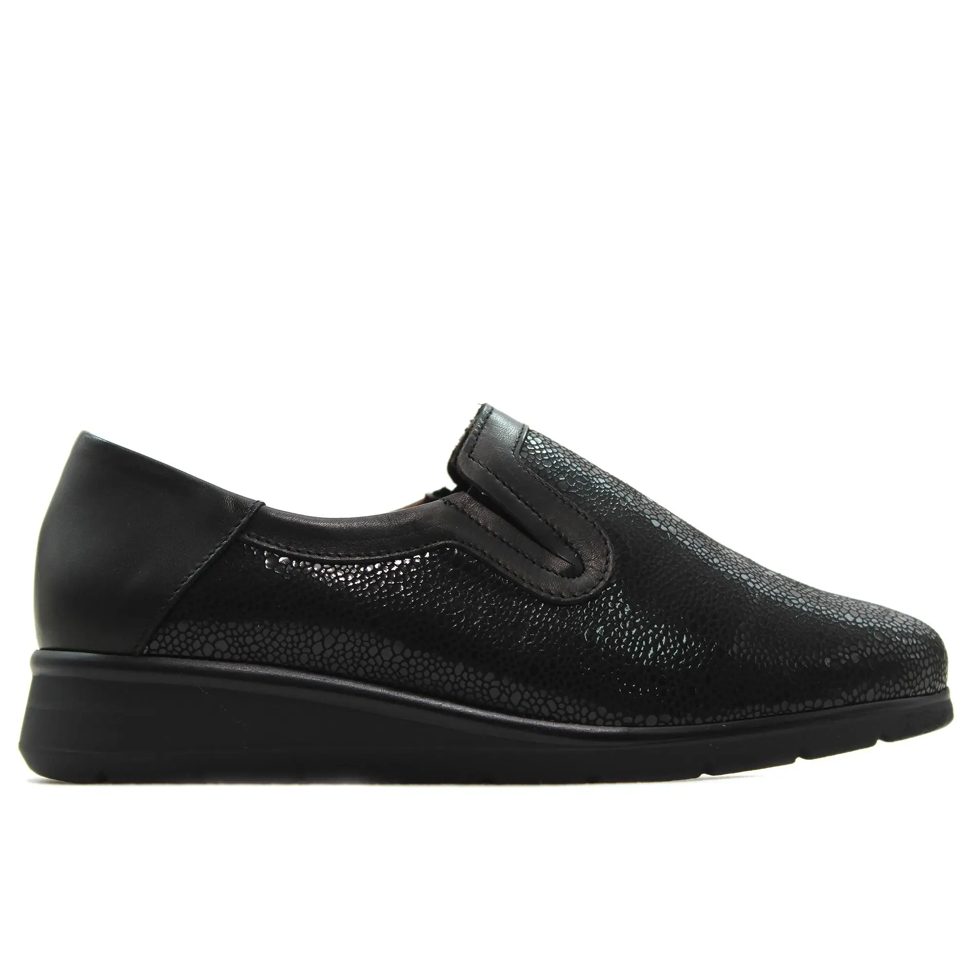 PITILLOS 10711 Mocasín,zapato con cuña,gomas en los lados,suela de goma,plantilla extraible,piel y tela,clásico para señora