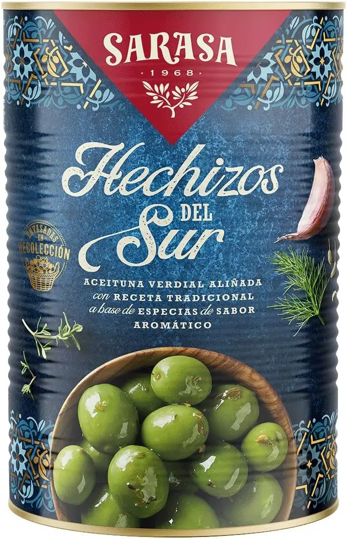 The spells of the Southern olives Sarasa the unique flavor of the verdial olives dressed with traditional spices that transport your palate to the most authentic and aromatic flavors of the South of Spain