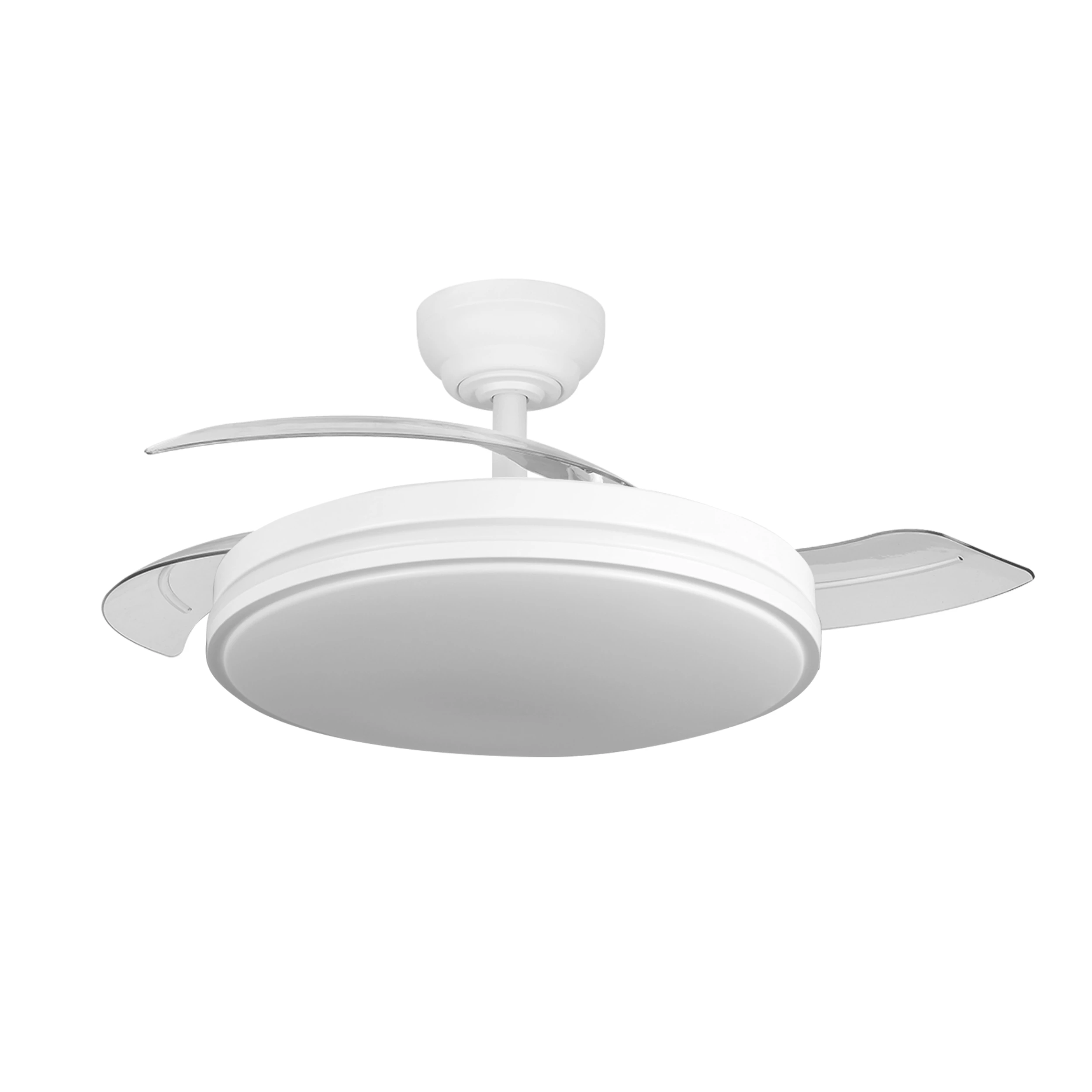 Ventilador de techo Yatek Rubia blanco con aspas retráctiles LED 60W 6980 lm Motor DC silencioso 6 velocidades Control remoto Temporizador 107 cm