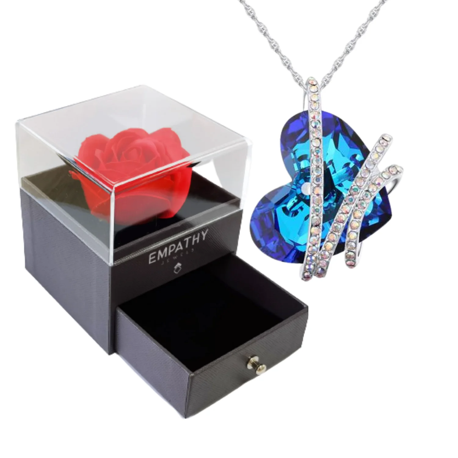 Empathy Jewels Women's Heart Pendant, Romantic Gift for Her – Original Gifts for Young Women with Eternal Red Rose for Anniversary. Heart Necklace