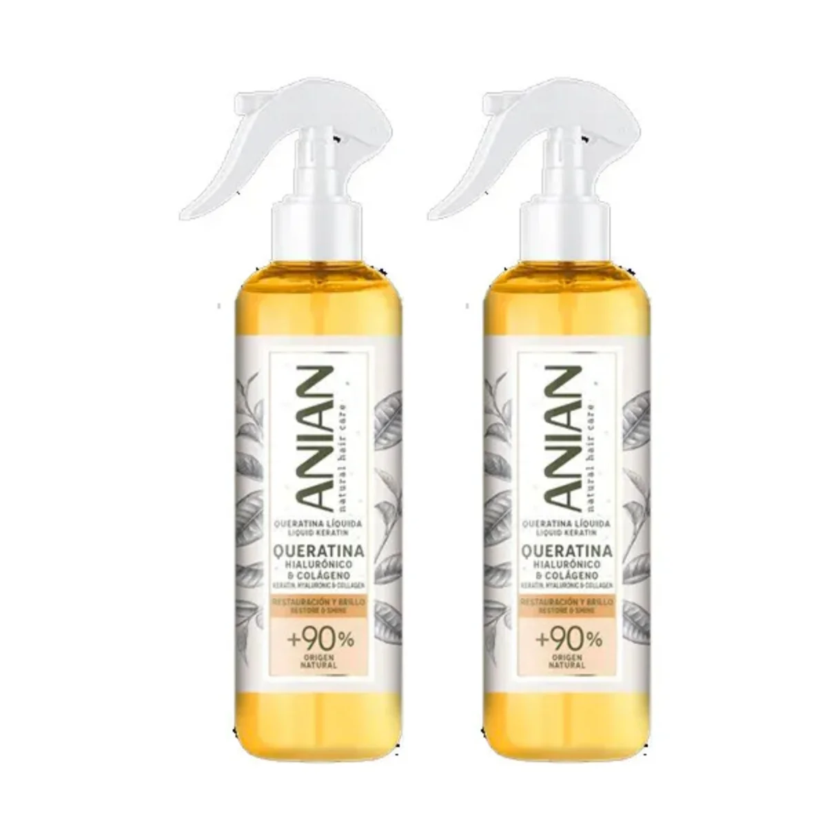 CasaSofia- Pack de 2 Anian Queratina Líquida , Ácido Hialurónico y Colágeno 200ml.  Tratamiento capilar de restauración con Queratina, Ácido hialurónico y Colágeno.  Ingrediente de origen natural.