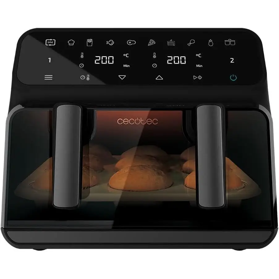 Cecotec Freidora sin Aceite Digital de 9 Litros Cecofry Advance 9000 Window. 2200 W, Dietética, Pared Divisoria Móvil