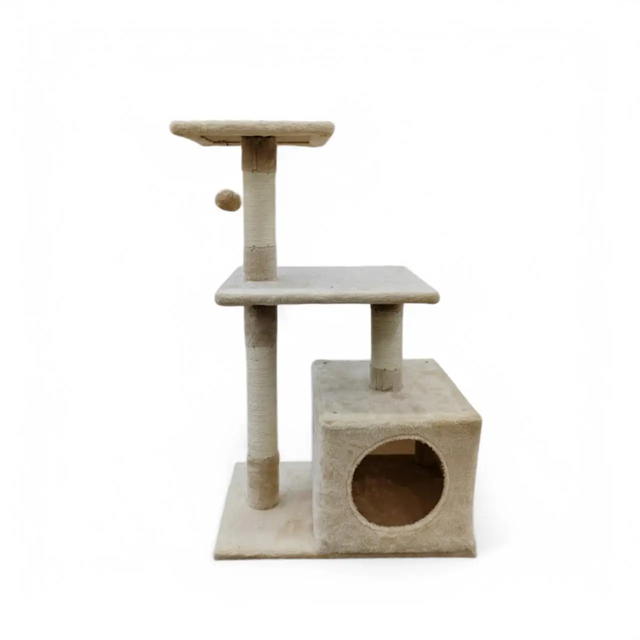 Árbol Rascador para Gatos 83 cm con Casa, Cama Superior, Postes de Sisal y Color Beige