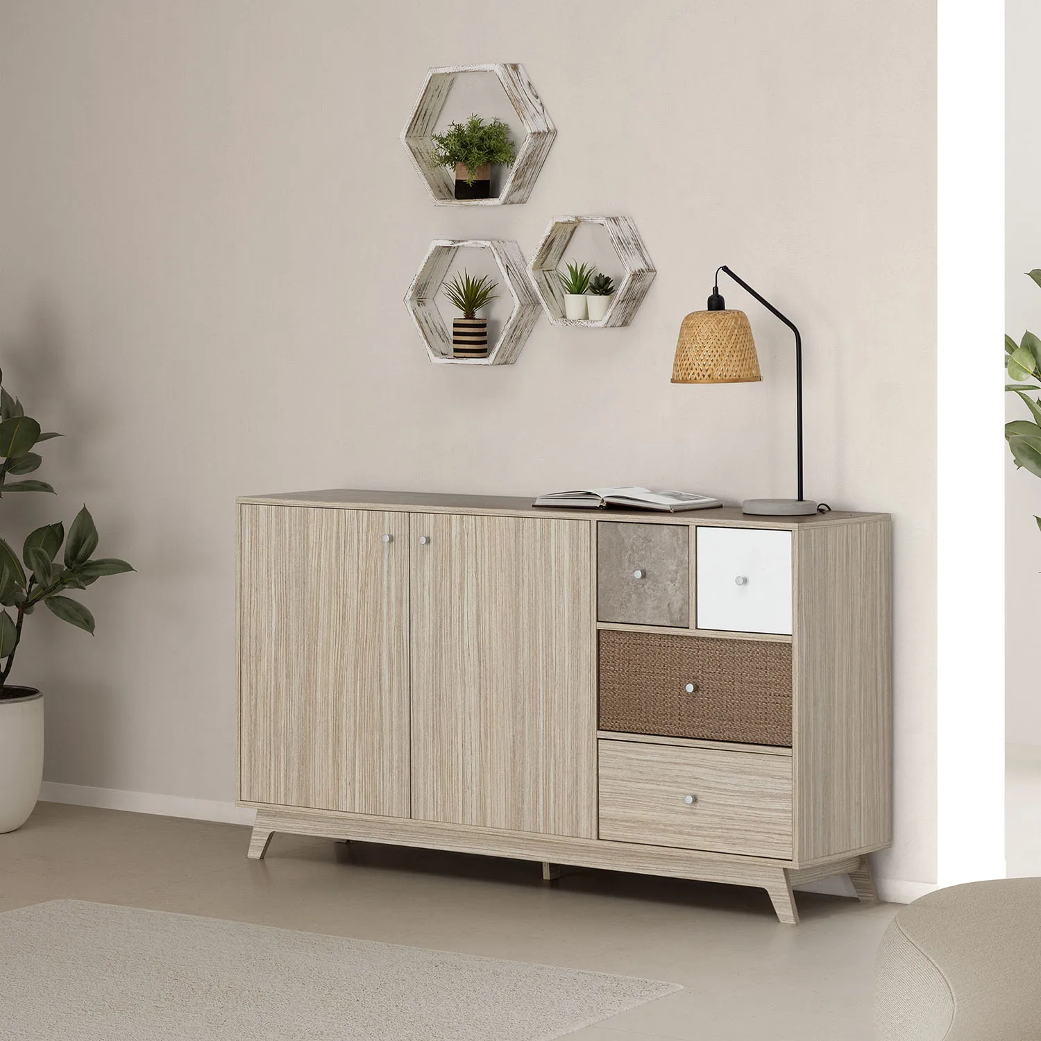 VS Sale-Stock sideboard Maia 2 doors 4 drawers Multicolor Nordic Scandinavian design