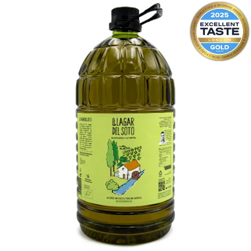 Aceite de Oliva Virgen Extra Ecológico El Lagar del Soto Garrafa 5 litros – Primera Extracción en Frio - Mejor aceite Bio de Extremadura 2019. Medalla de oro Ecotrama 2021 – AOVE 5L