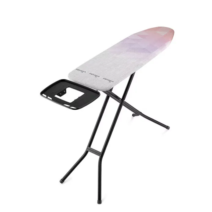 Vileda Tabla de planchar pequeña Diamond S | Superficie compacta 114x33 cm ideal para espacios reducidos | Soporte para plancha con orificios para perchas | Altura ajustable de 71 a 90 cm para mayor