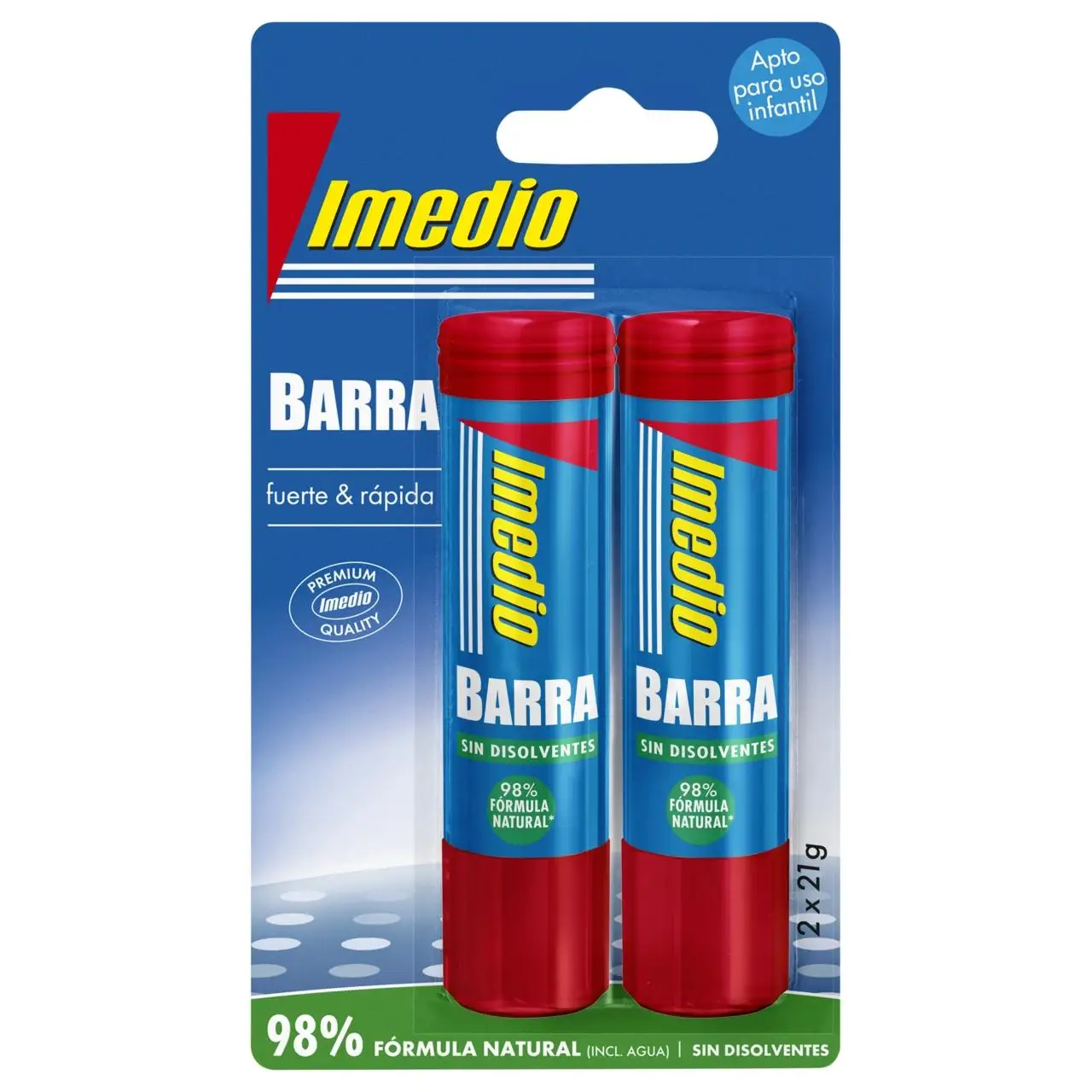 Imedio pack de 2 barras de pegamento de 21grs - sin disolventes - lavable - apto para uso escolar