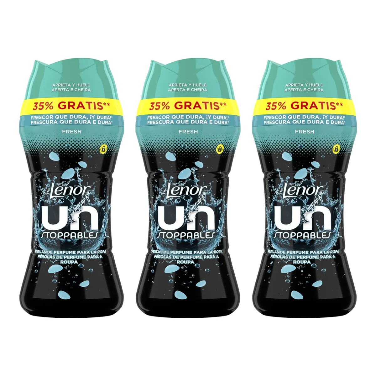 Pack 3 bottles – lenor unstoppables aromatic pearls for washing machine – fresh aroma – 3 x 270 g – long-lasting perfume for clothes