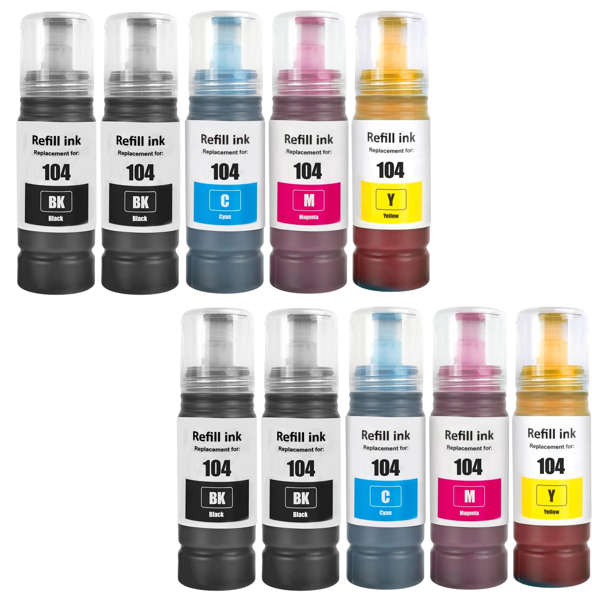 10 botellas de tinta Compatibles Epson 104 Botella de Tinta (NEGRO x4 + CIÁN x2 + MAGENTA x2 + AMARILLO x2) Epson EcoTank ET-2710 ET-2711 ET-2712 ET-2714 ET-2715 ET-2720 ET-2721 ET-2726 ET-4700 