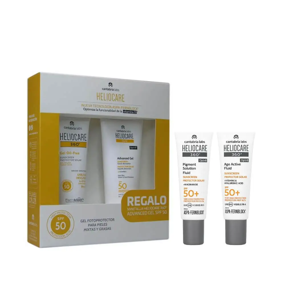 Cantabria Heliocare 360º Spf50 Gel Oil Free 50 ml + Regalo Advanced Gel Spf50+ 100 ml + Regalo Protector Age Fluid y Pigment Fluid 3 ml