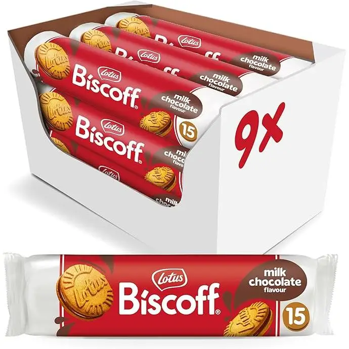 Lotus Biscoff Galletas Rellenas de Crema Biscoff Vegana 15 Galletas por Pack 9 x 150g (1,35kg)