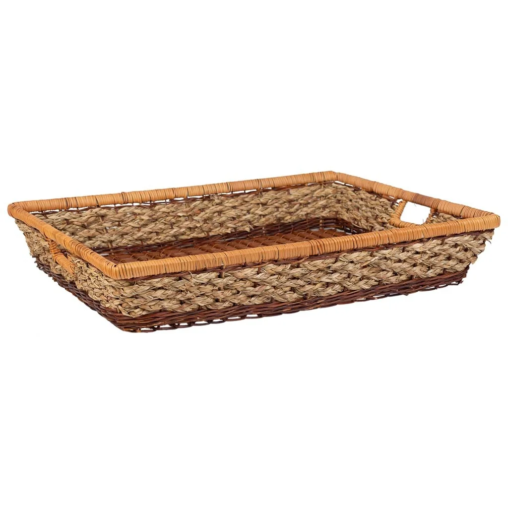 WANDERLUST DECO Bandeja rectangular de cuerda trenzada marrón 60x50x10h cm