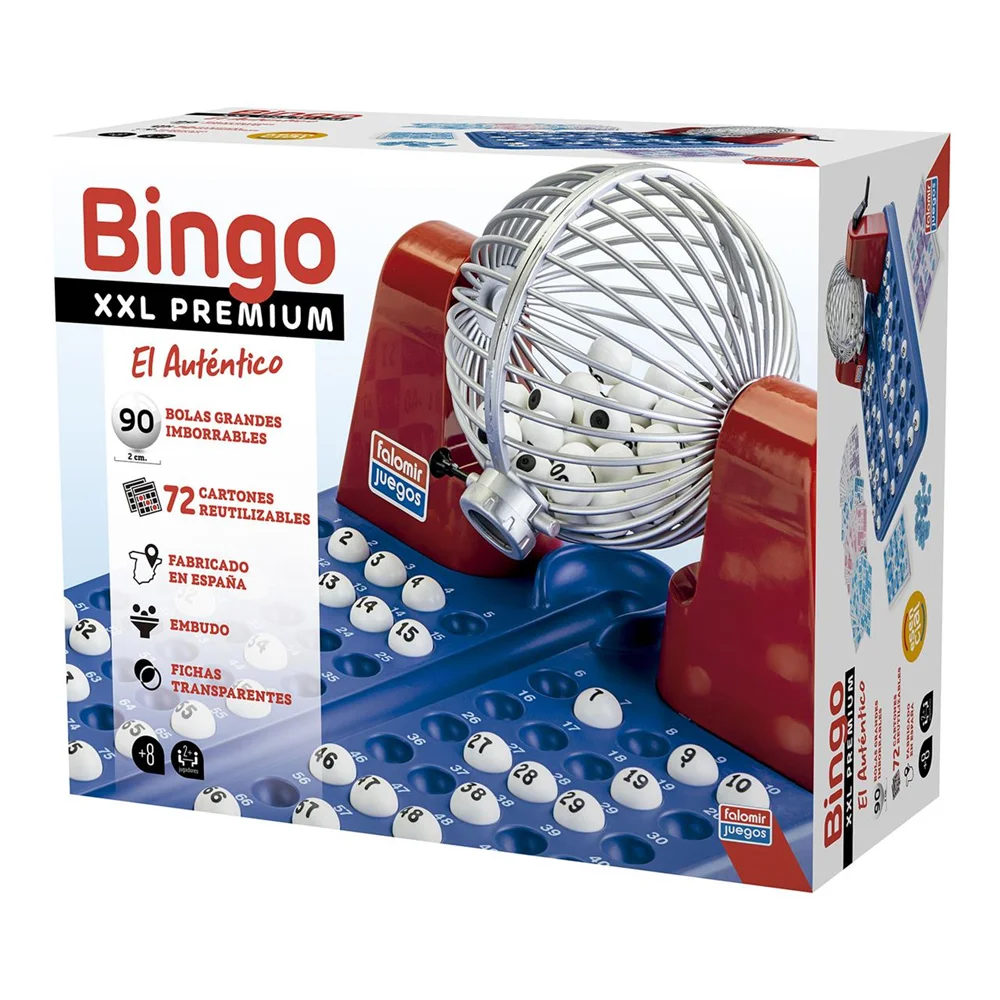 Bingo XXL Premium 48 Cartones y bolas imborrables 40x33x21 cm (Falomir 23030)