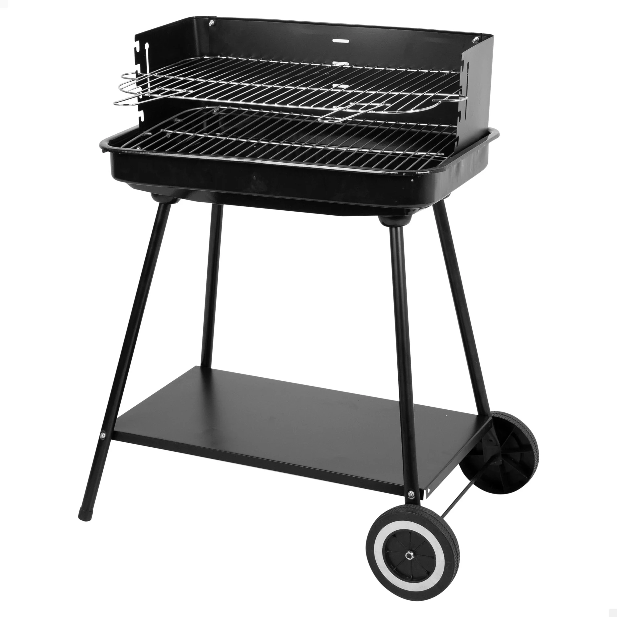 Aktive - Barbacoa portátil 55x43x82 cm, parrillas acero inoxidable ajustables en 4 alturas, incorpora paredes cortavientos, bandeja inferior auxiliar, asa lateral transporte, barbacoa con ruedas, barbacoas de carbón, barbacoas jardín
