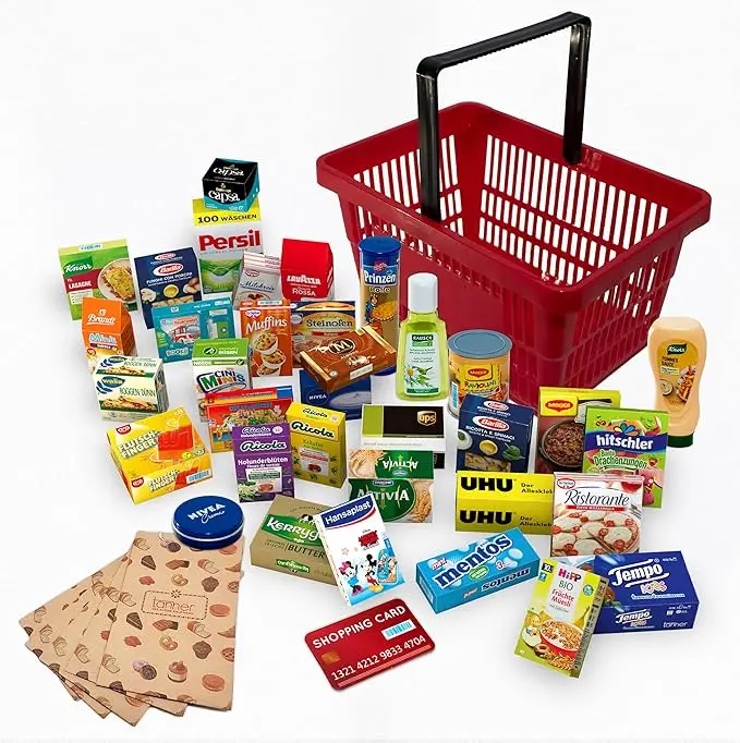 Christian Tanner - Comida Miniatura Set de Supermercado con Cesta de Compra de 42 Piezas Comida Juguete Mini Miniaturas Comida de Juguete Colores Realistas Educación Juegos para Niños