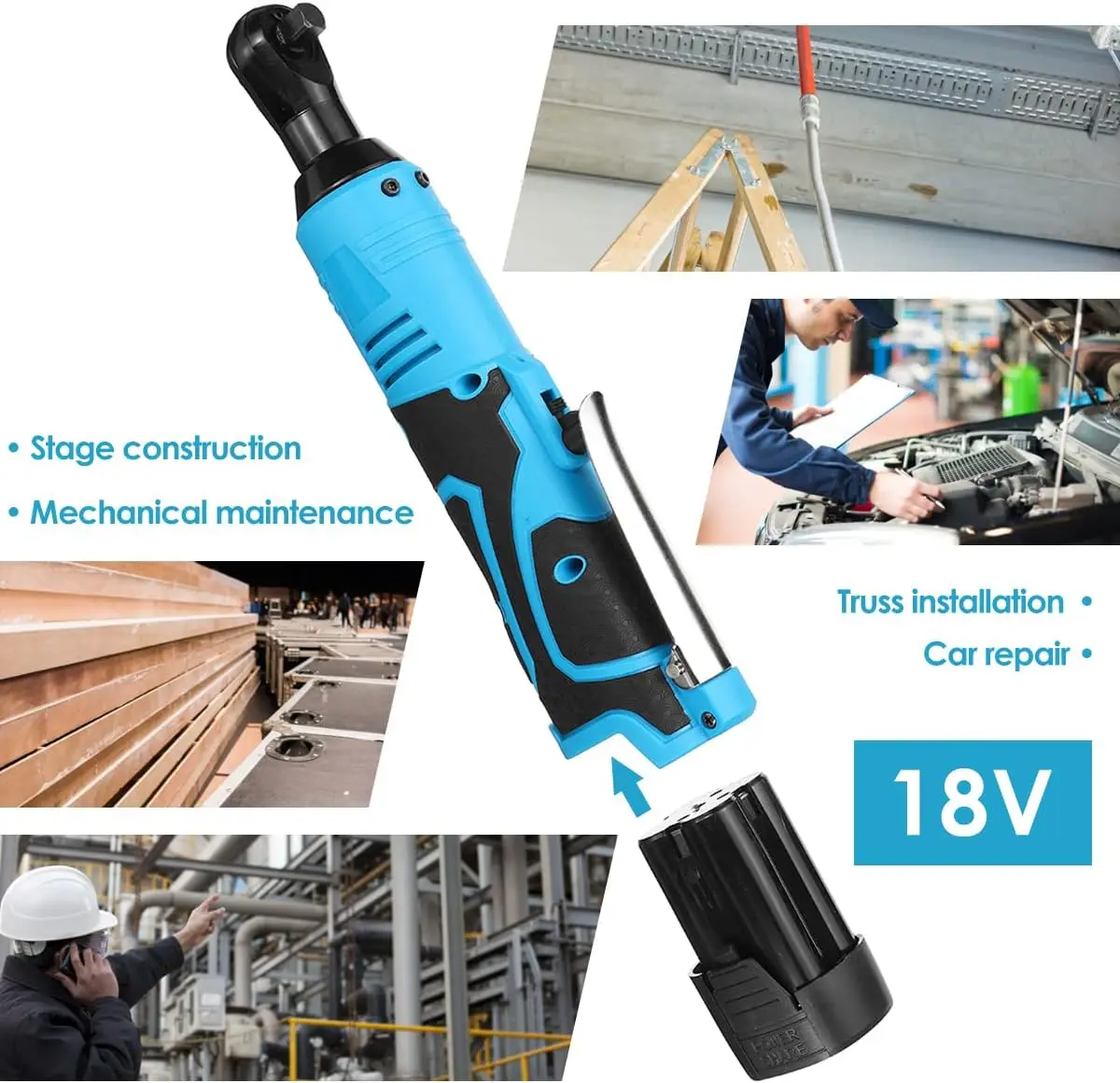 100N.m 18V Impact Wrench Rechargeable Power Tool Wireless Right Angle 3/8 Ratchet