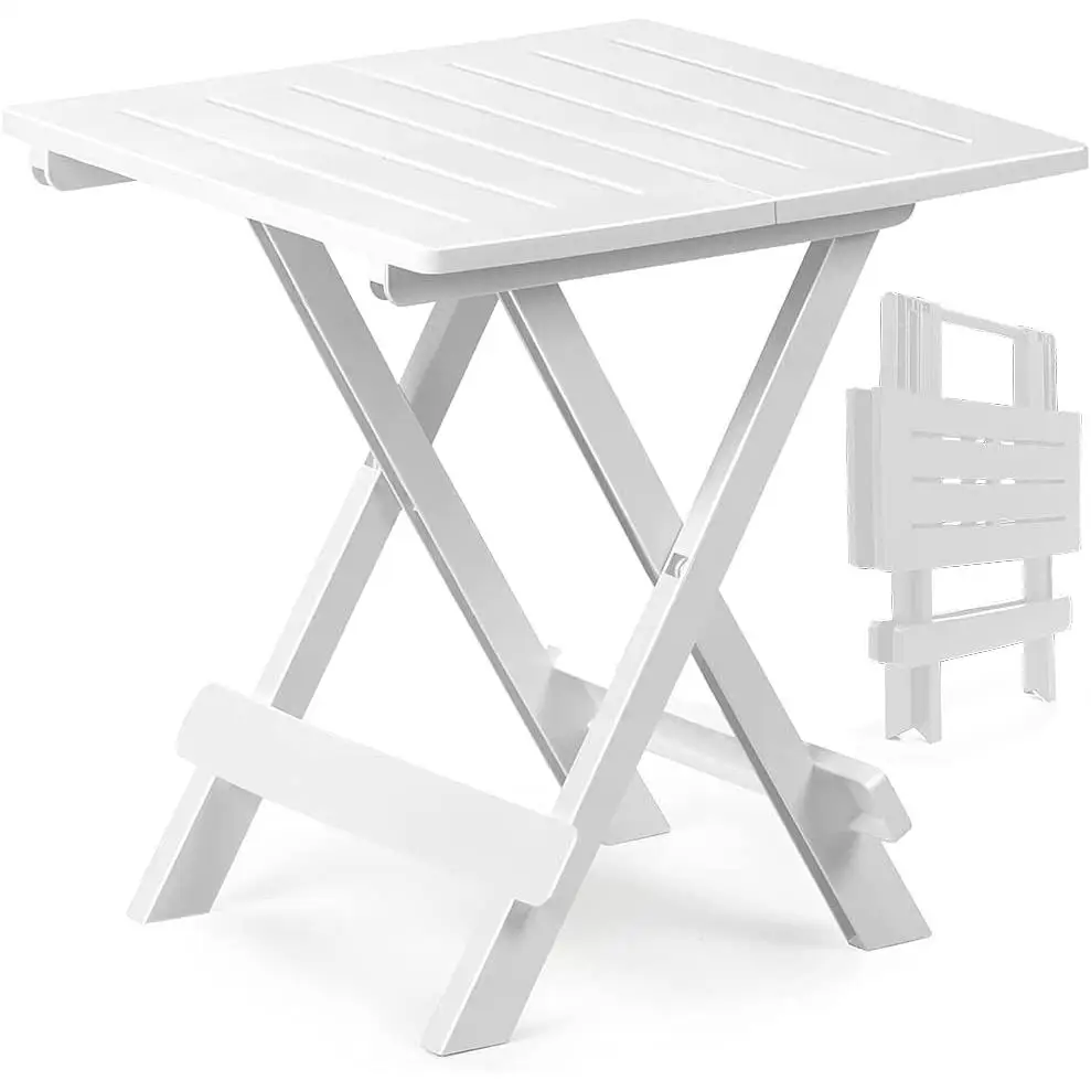 STARLEY- Mesita de jardín Adige Blanca Mesa Auxiliar Plegable 44X44x50cm de plástico