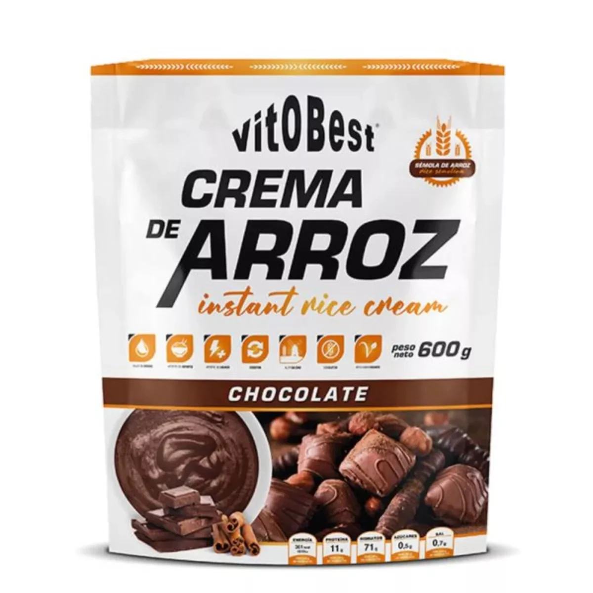 Vitobest Crema de Arroz - 600 gr con Carbohidratos Complejos para Antes y Después del Entrenamiento