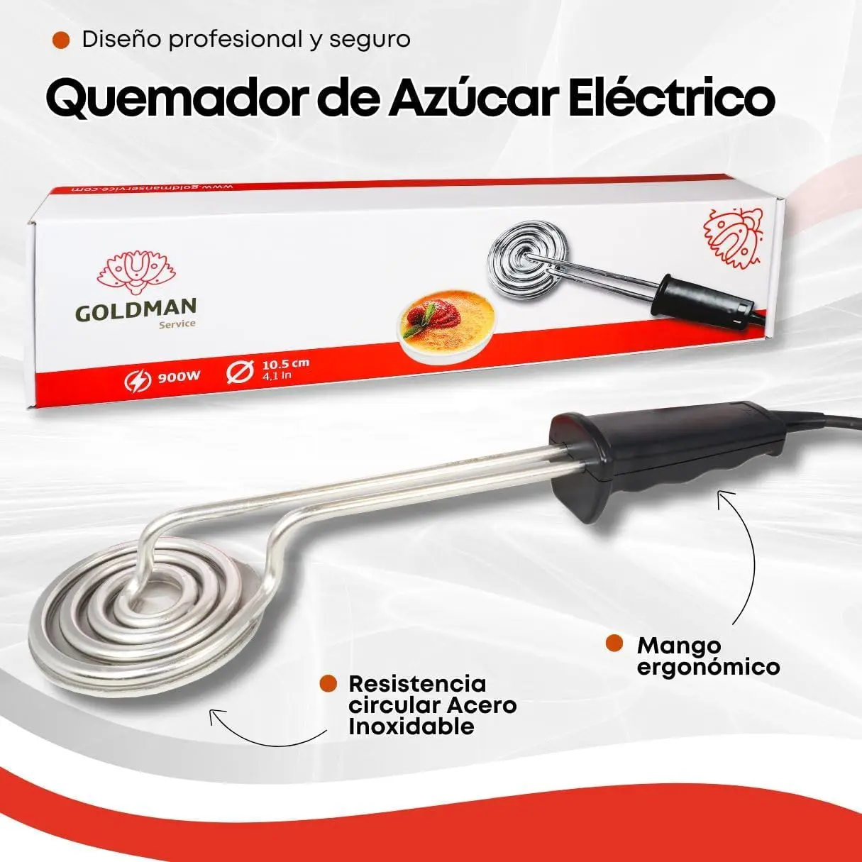 Quemador de Azúcar Eléctrico Redondo | 900W Acero Inoxidable | Pala para Crema Catalana y Postres | Repostería Profesional sin Llama GOLDMAN SERVICE