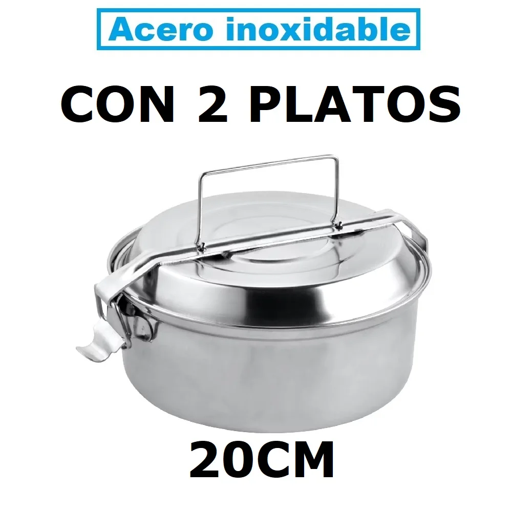 Fiambrera Metalica De Acero Inoxidable Con 2 Platos: 20 cm. Lunch Box, Fiambrera Metalica, Porta Alimentos Metalico,GERIMPORT,FESPU