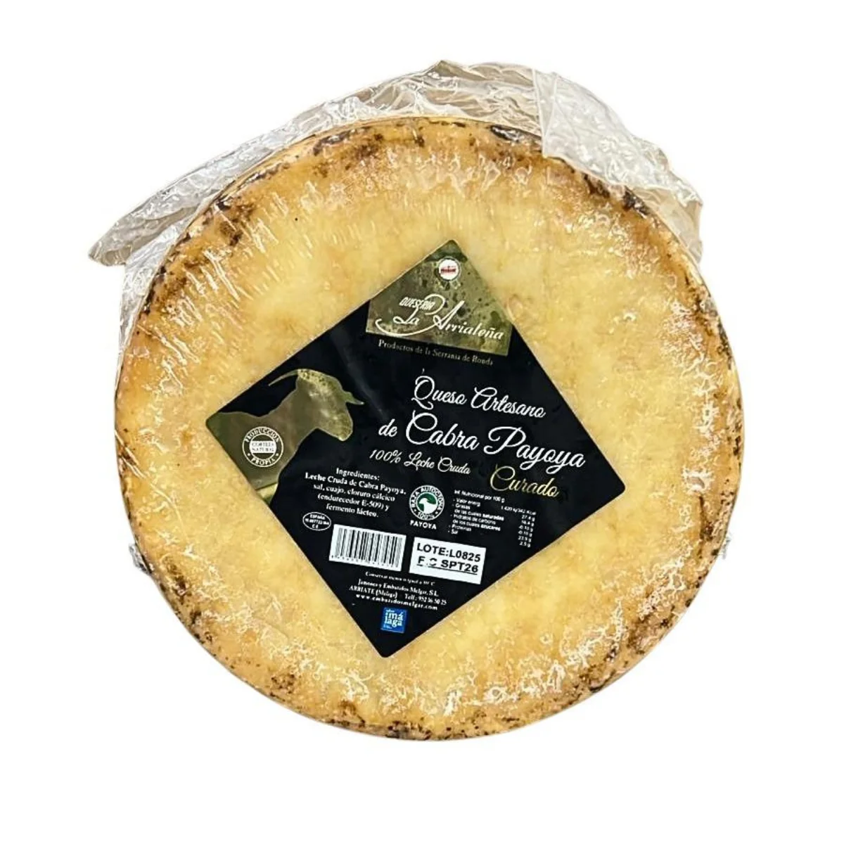 Queso de Cabra Payoya Curado Viejo, Pieza Entera Grande, Sabor Muy Intenso y Picante, La Arriateña Ronda, Pieza de 1,8-2kg Aprox