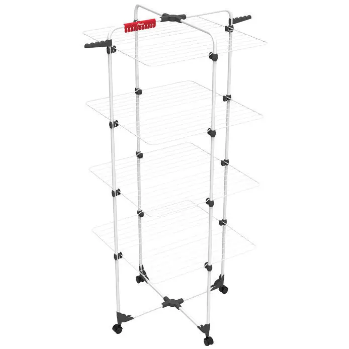 Vileda | Tendedero vertical Mixer 4 | 8 estantes independientes, distribuidos en 4 niveles de altura| Ágiles ruedas giratorias | Más de 40 metros de longitud de tendido, compacto.