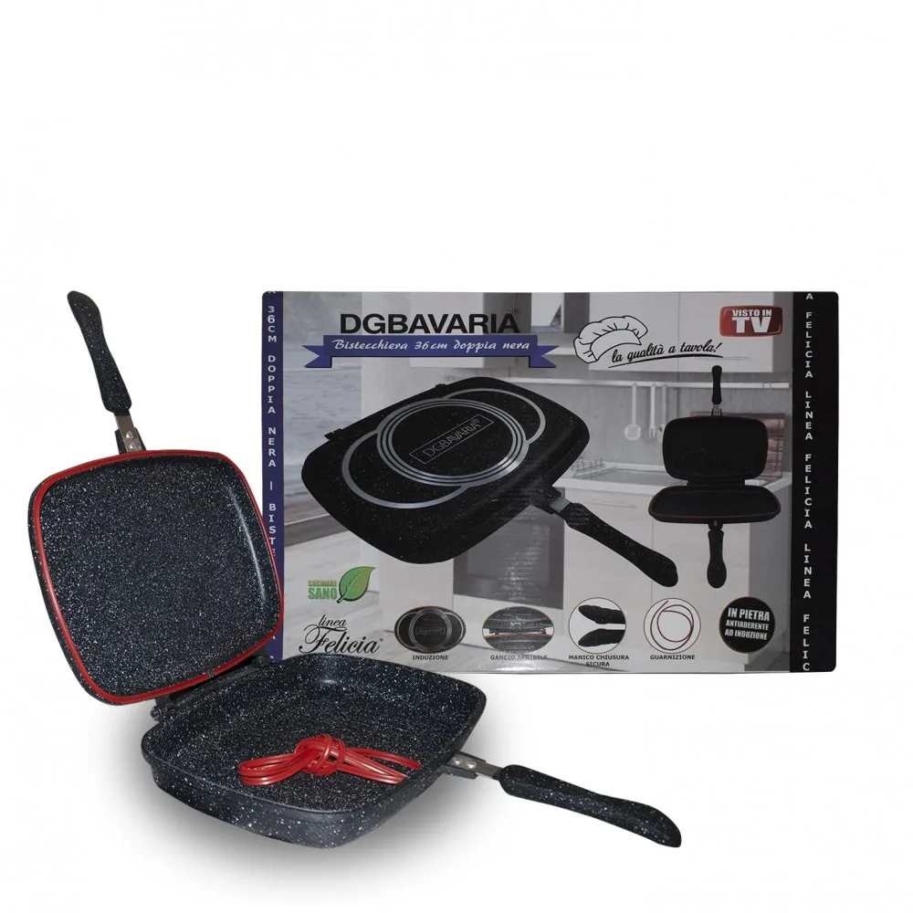 Mediawavestore grill double induction plate non-stick Black 36 Cm-quick and clean cooker