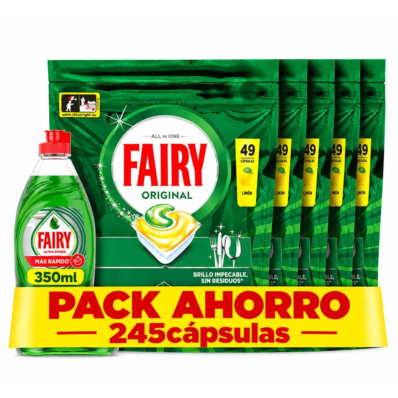 Fairy Lavavajillas Maquina Original 245 + Fairy Lavavajillas Mano Ultra Poder 350ml