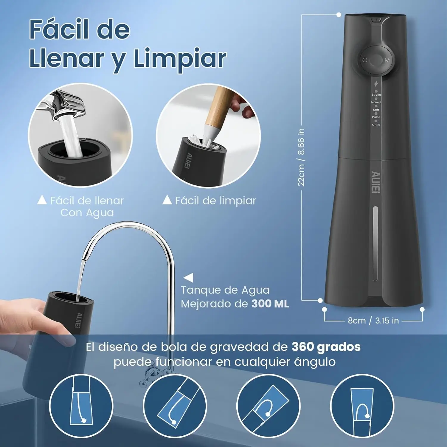 Timits portable oral irrigator 8 nozzles 5 modes usb-c rechargeable