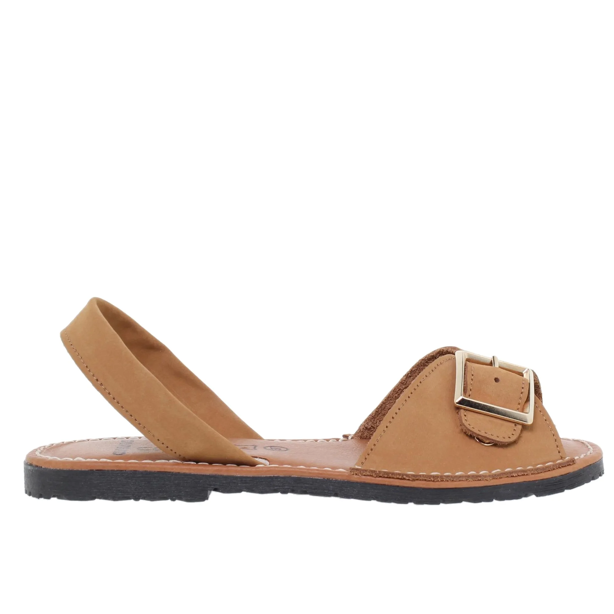 Avarcas C.ortuño - Abarcas Sandalia Menorquinas Mujer Piel Camel 2437AV - Sandalias Planas Hechas en España
