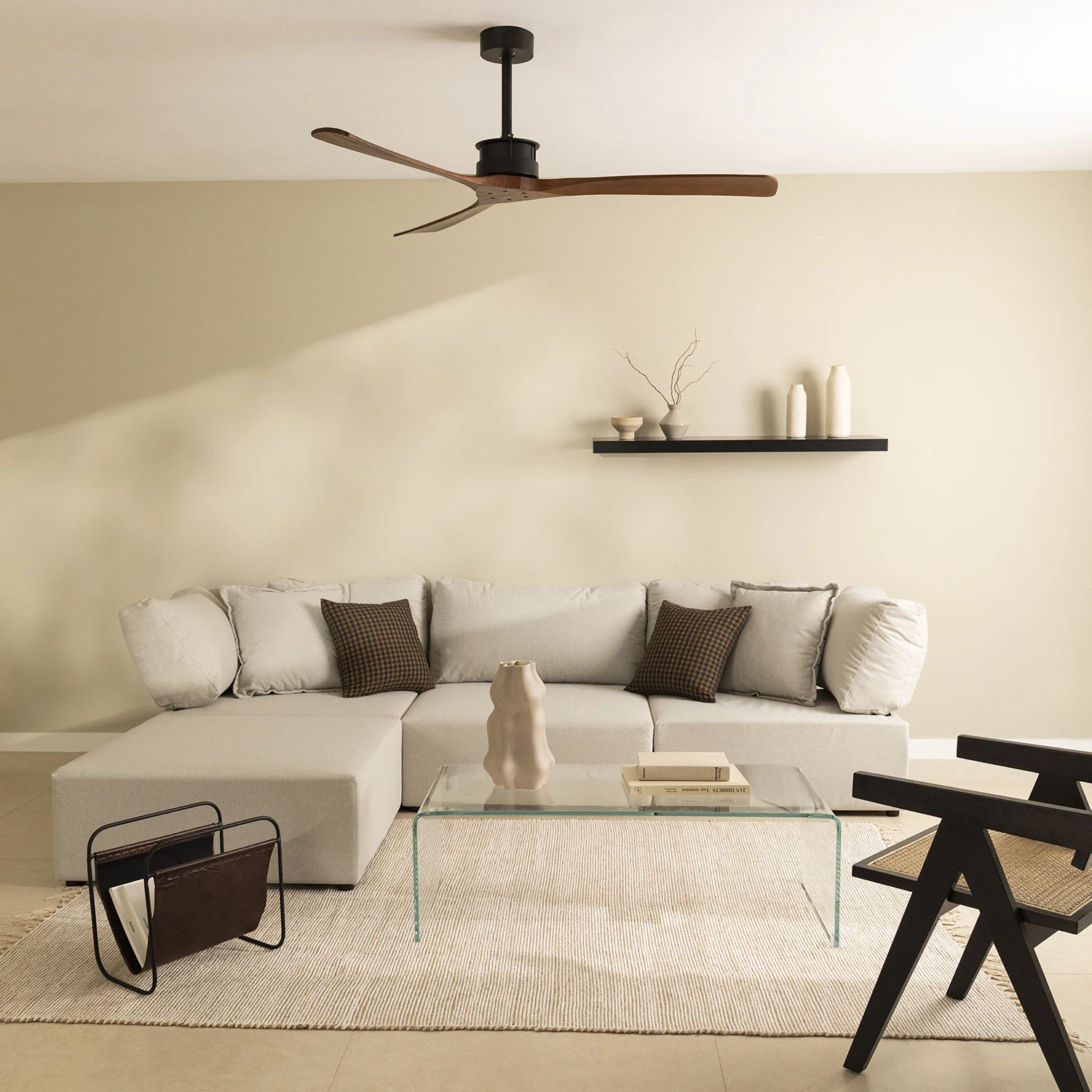 Create - silent 40w ceiling fan without light (ø152 cm), white motor, 100% wood blades - wind large