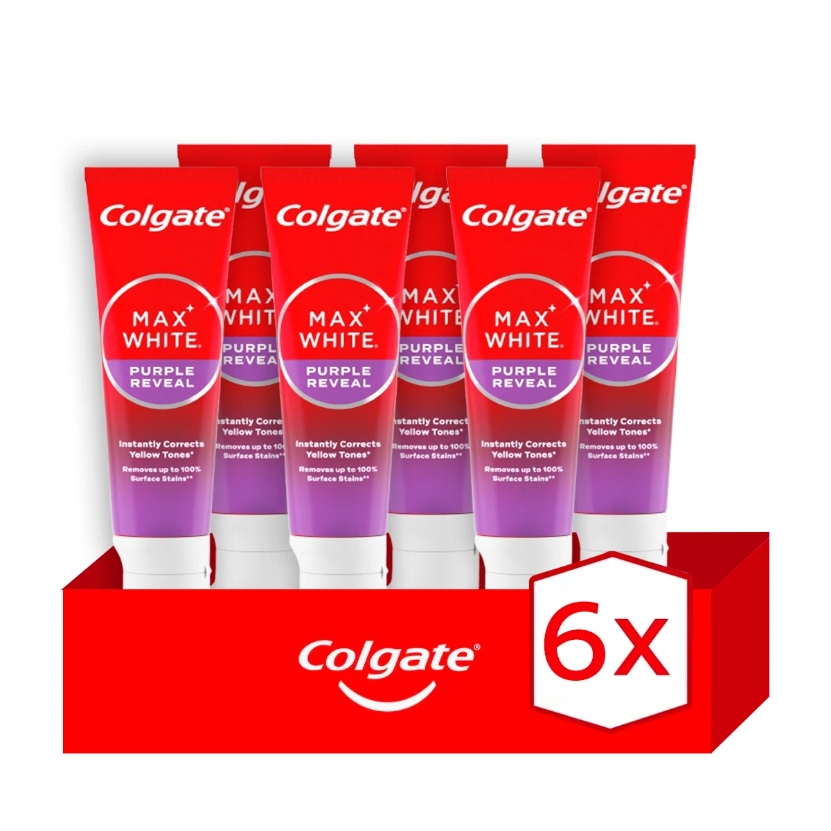 Pasta de dientes blanqueadora Colgate Max White Purple Reveal, dientes blancos 75ml Pack de 6 |