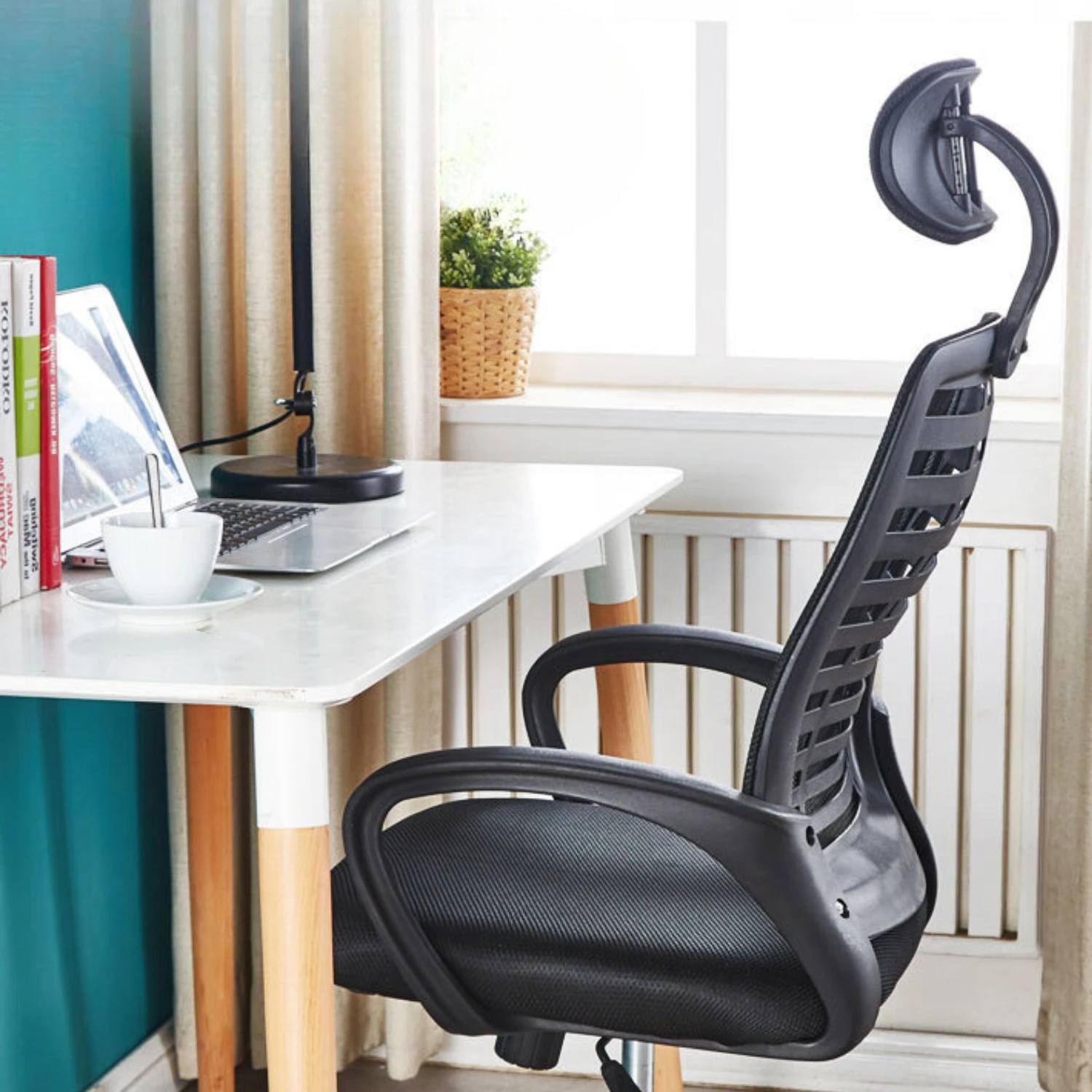 LUTODY - Desktop office chair with adjustable headrest, gaming, breathable and ergonomic latex mesh backrest with nylon lining, lever for adjusting height, armrests, 360 swivel wheel °   And metal base. #6