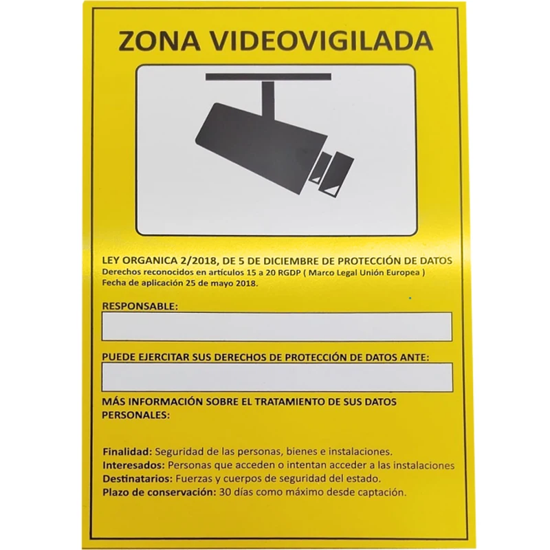 DIYTECH - Cartel zona videovigilada A4 PVC espumado homologado para uso exterior e interior