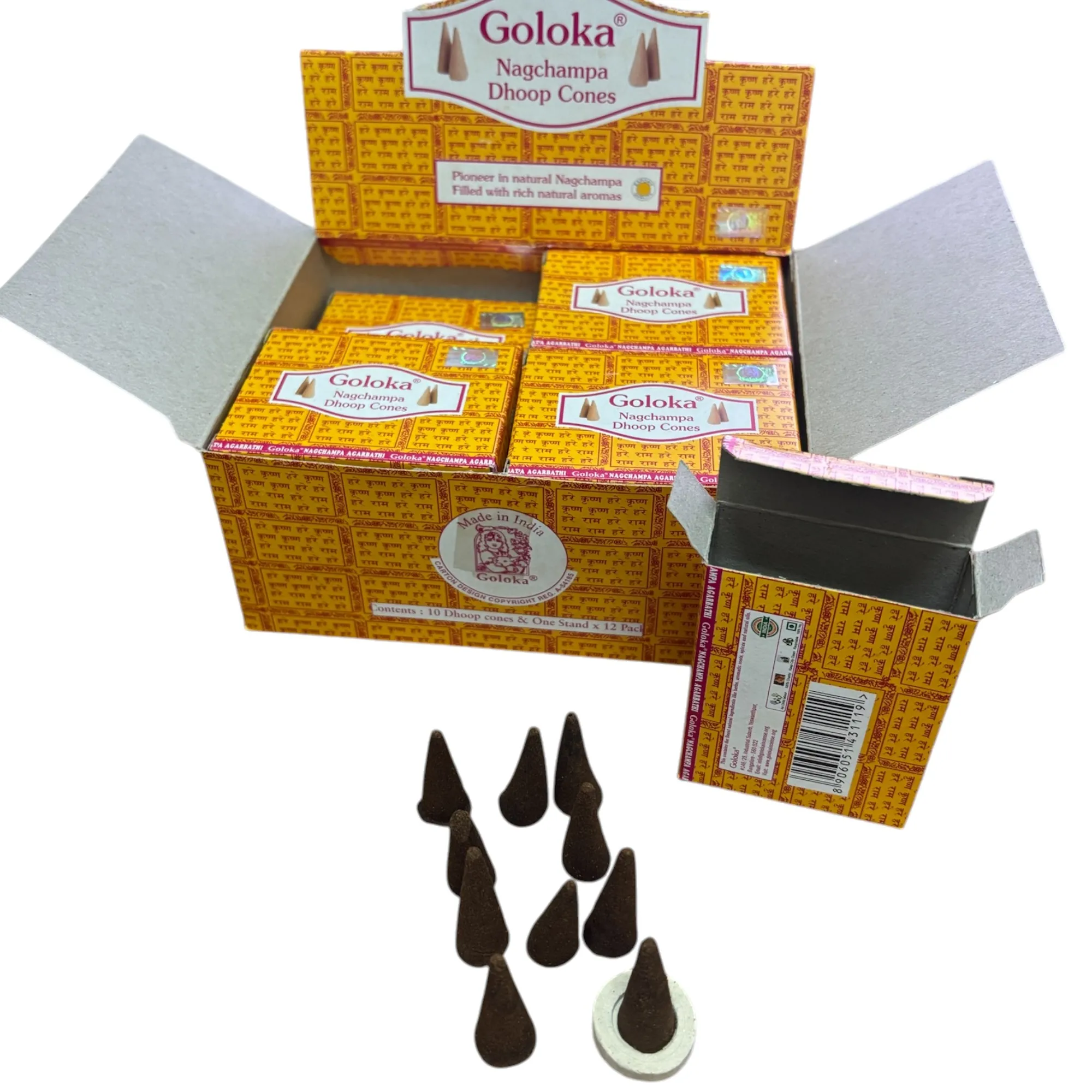 Goloka Nag Champa - Conos de Incienso con Aroma Suave y Natural para Interiores y Exteriores