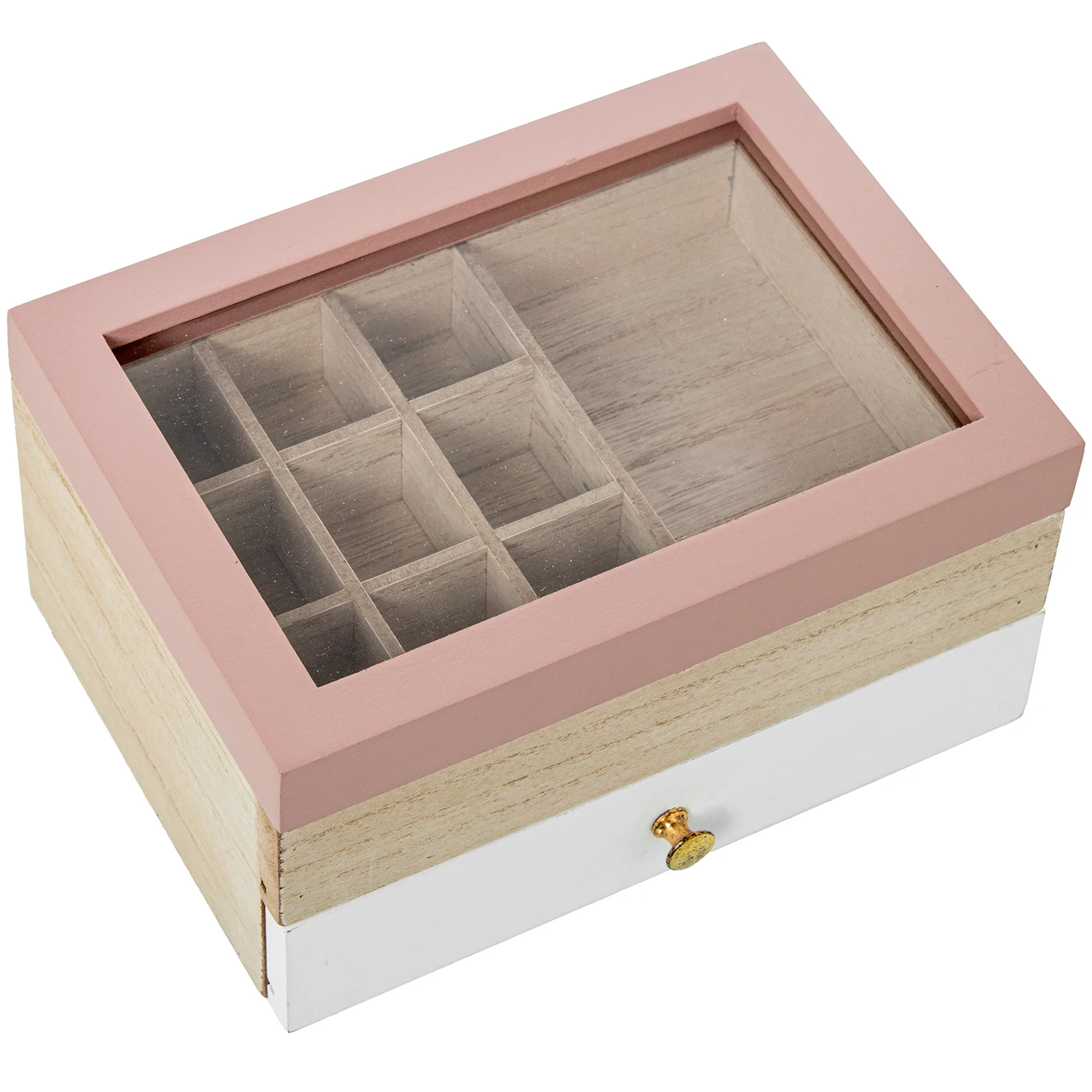 Joyero madera rosa con tapa cristal 18x14x10cm