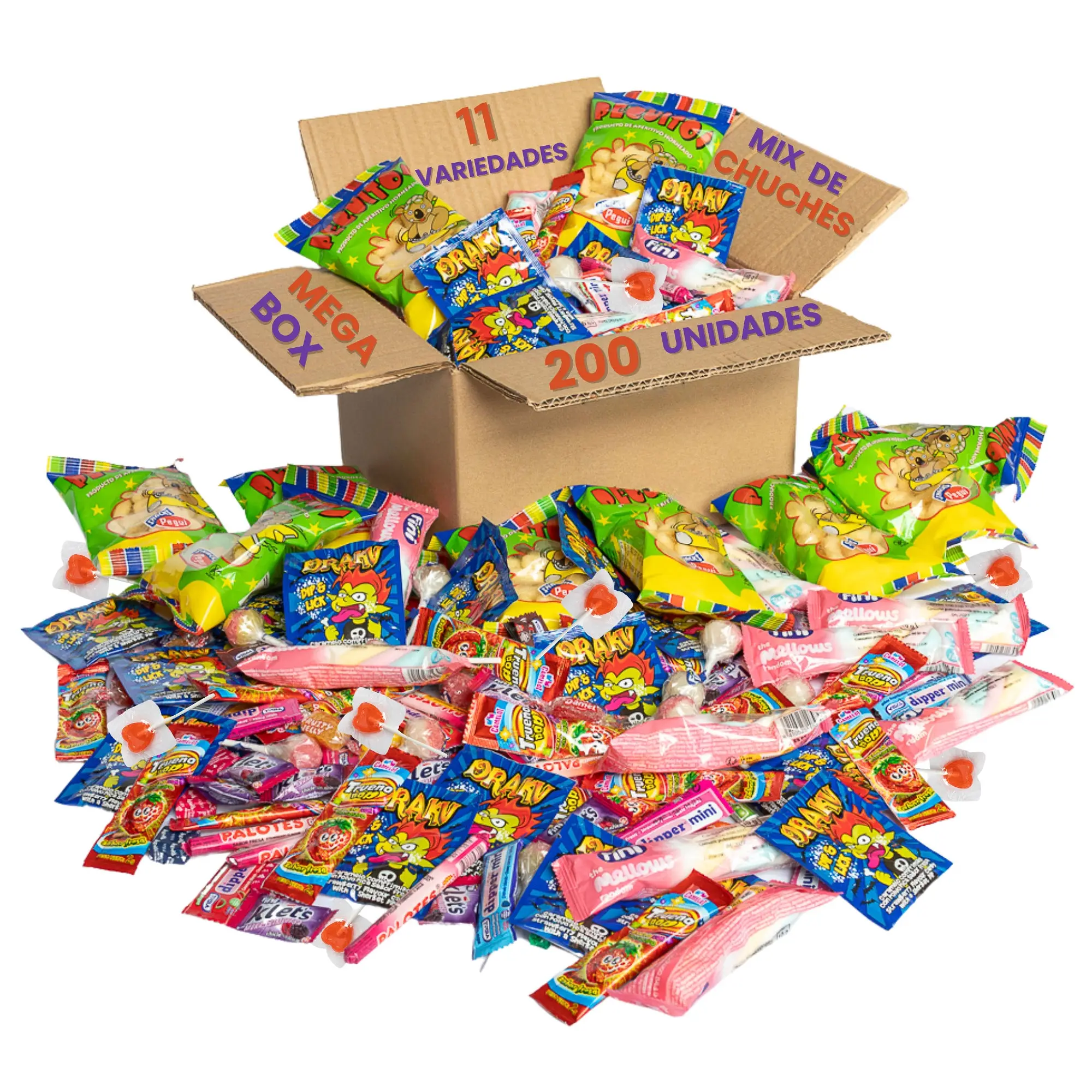 Mega Pack 200 Chuches y Golosinas Golominas Gusanitos | Caramelos Surtidos Envuelto Individualmente | Ideal para Cumpleaños, Piñatas, Fiestas Infantiles y Navidad | Hasta 20 Bolsas